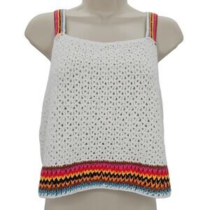 Marine Layer Womans size XL Caro Cropped Crochet Tank Top Ivory Rainbow Boho NEW